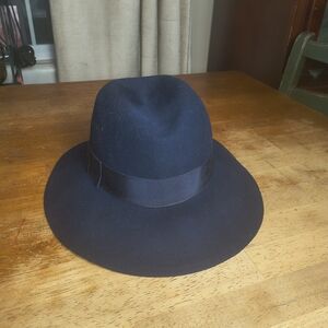 Vintage Liz Claiborne dark navy blue wool brim hat
